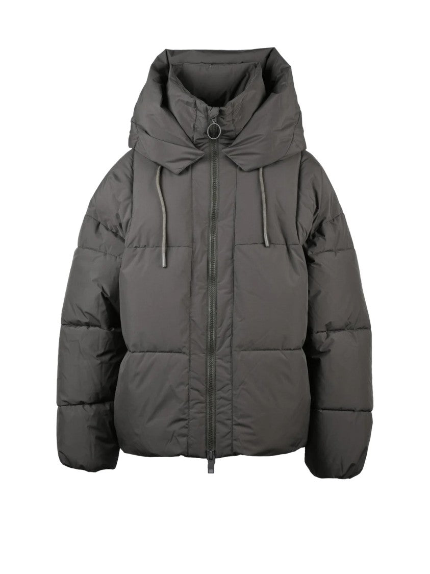 Embassy Of Bricks And Logs Olive Green Zonza Puffer Jacket With Removable Hood And Boxy Silhouette