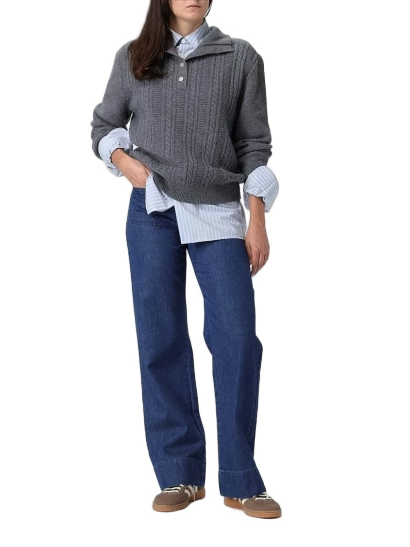 A.P.C. High-Waisted Wide-Leg Denim Pants With Double-Button Closure