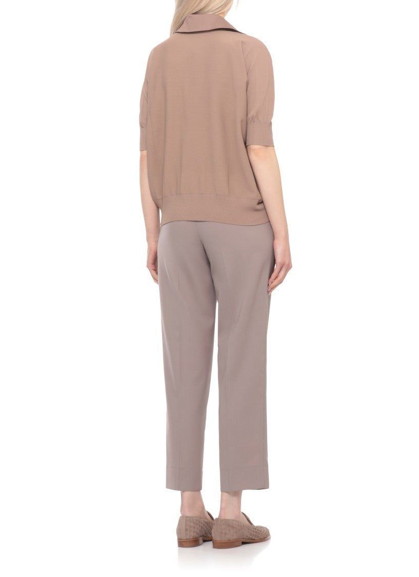 D. Exterior Brown V-Neck Viscose Polo Shirt