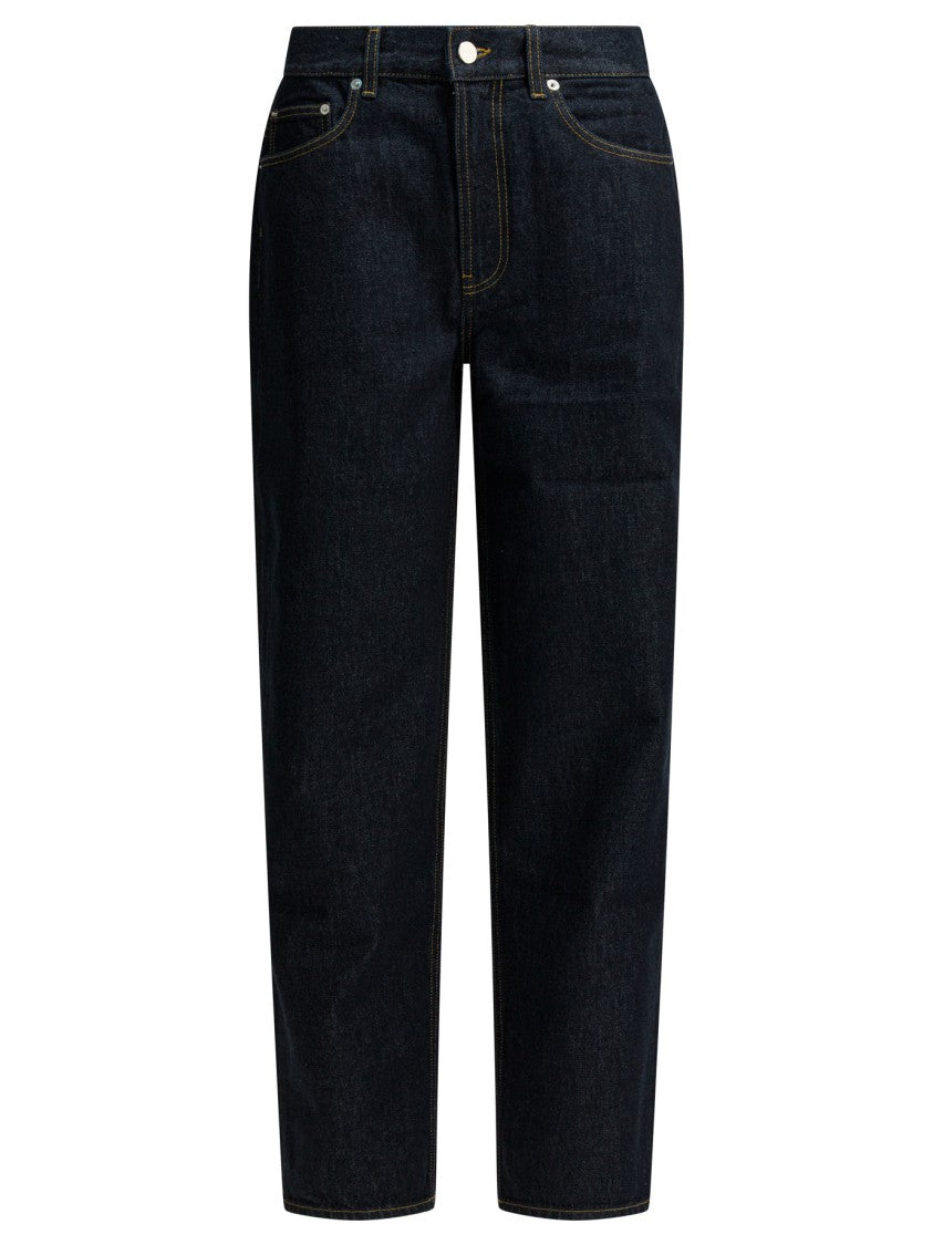 Loulou De Saison High-Waisted Straight-Leg Indigo Denim Jeans With Contrast Stitching
