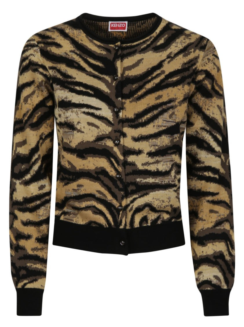 Kenzo Tiger Cropped Patterned Viscose Cardigan