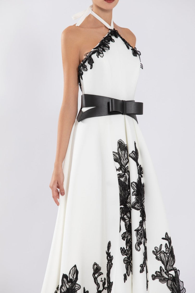 Saiid Kobeisy Neoprene High-Low Dress With Embroidery