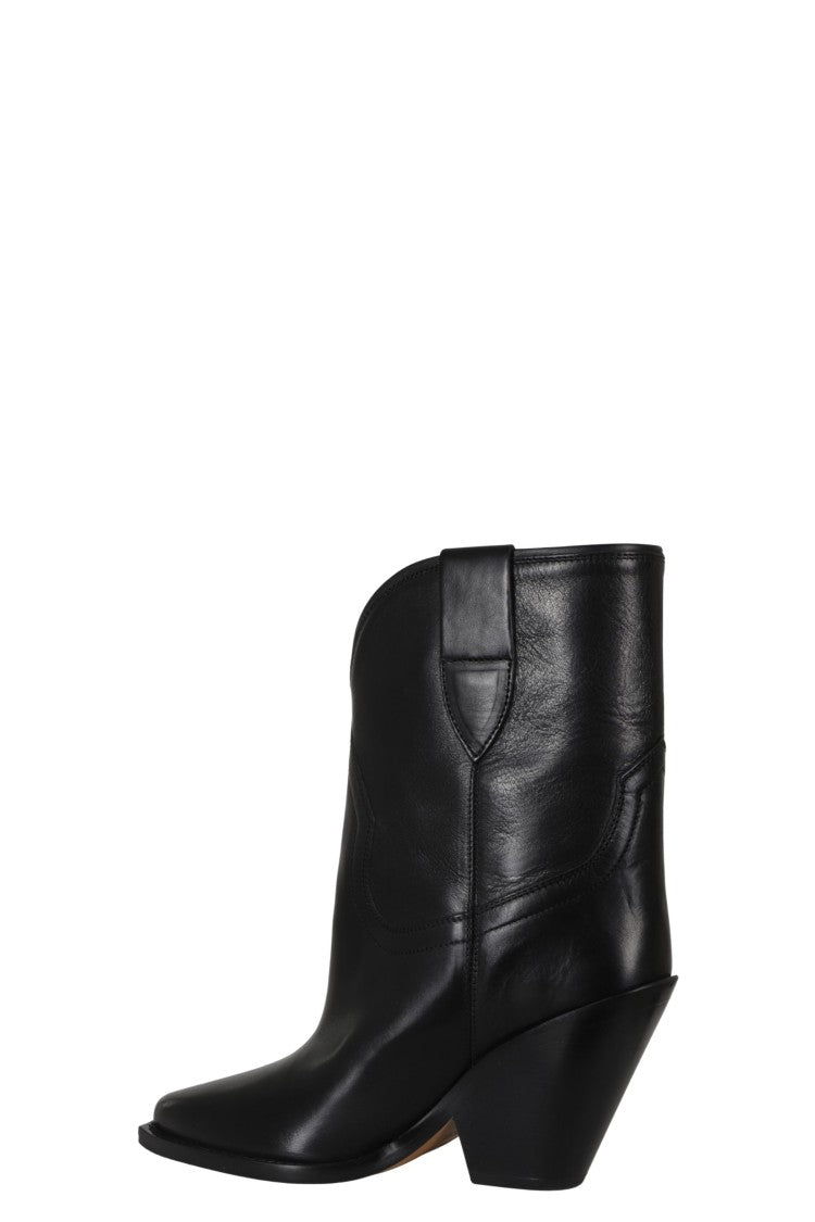 Isabel Marant Black Rounded Panel Leather Ankle Boots