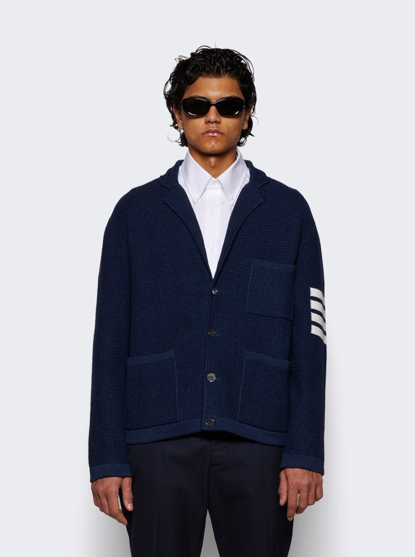 Thom Browne Linen Cotton 4-Bar Cardigan Dark Blue