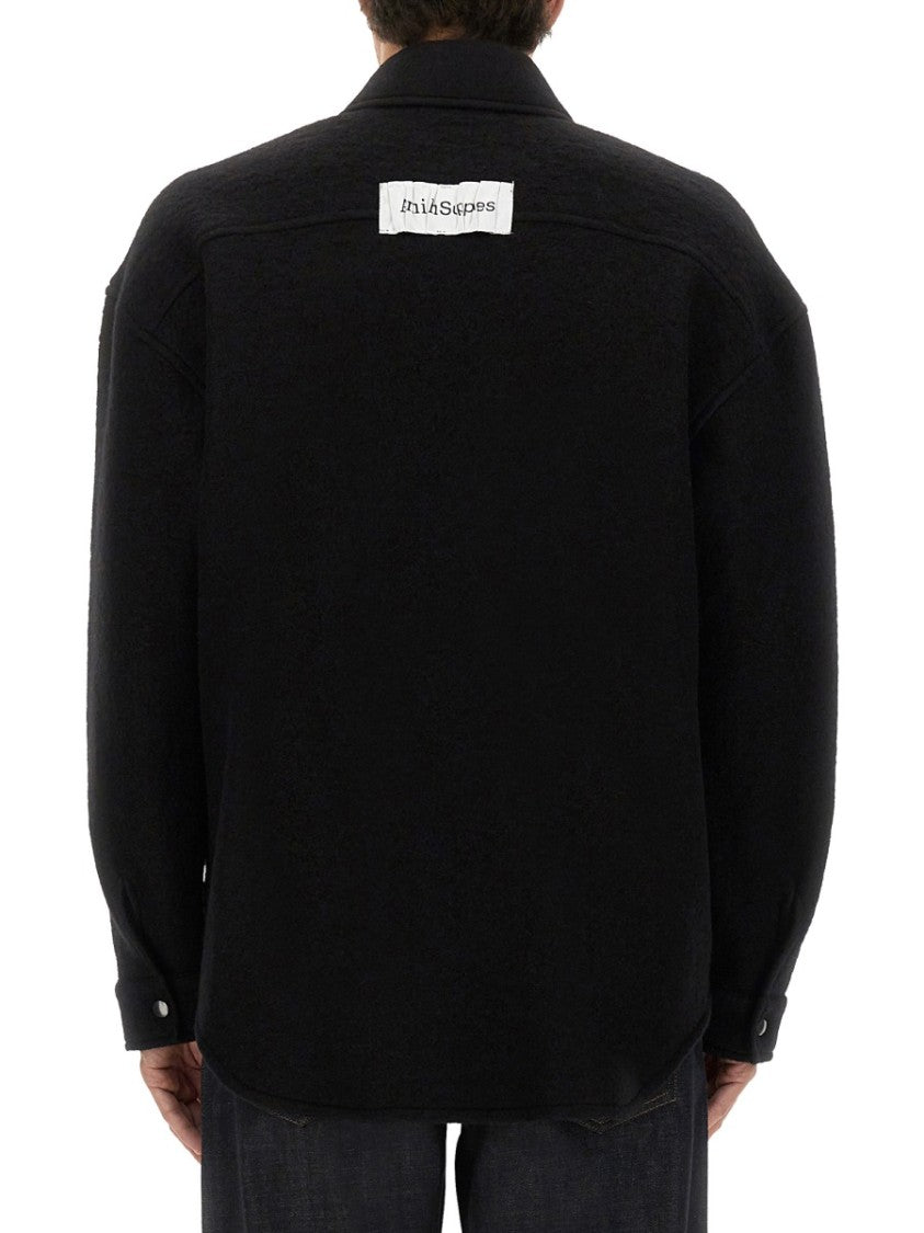 Amish Relaxed Fit Wool Blend Overshirt With Classic Collar