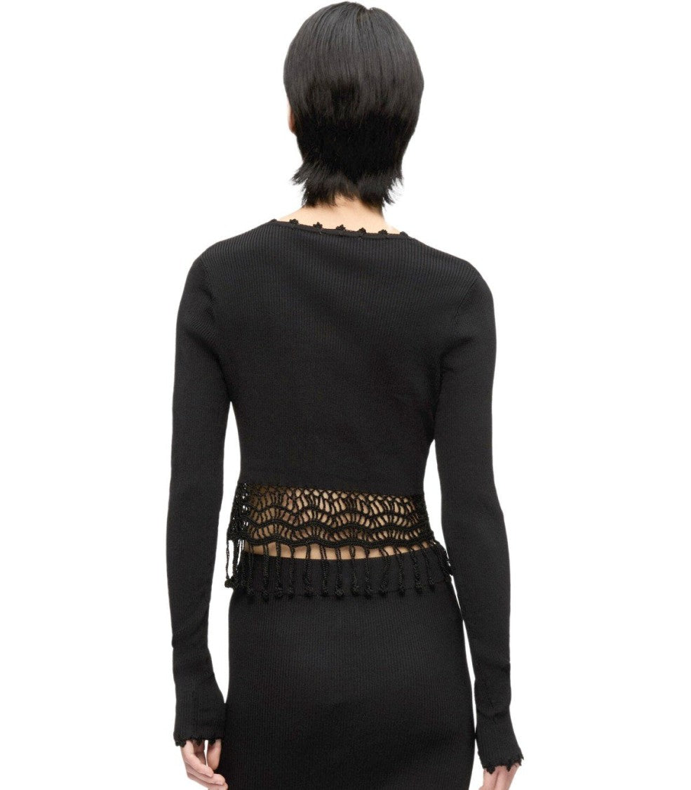 Ganni Black Crochet Cropped Cardigan