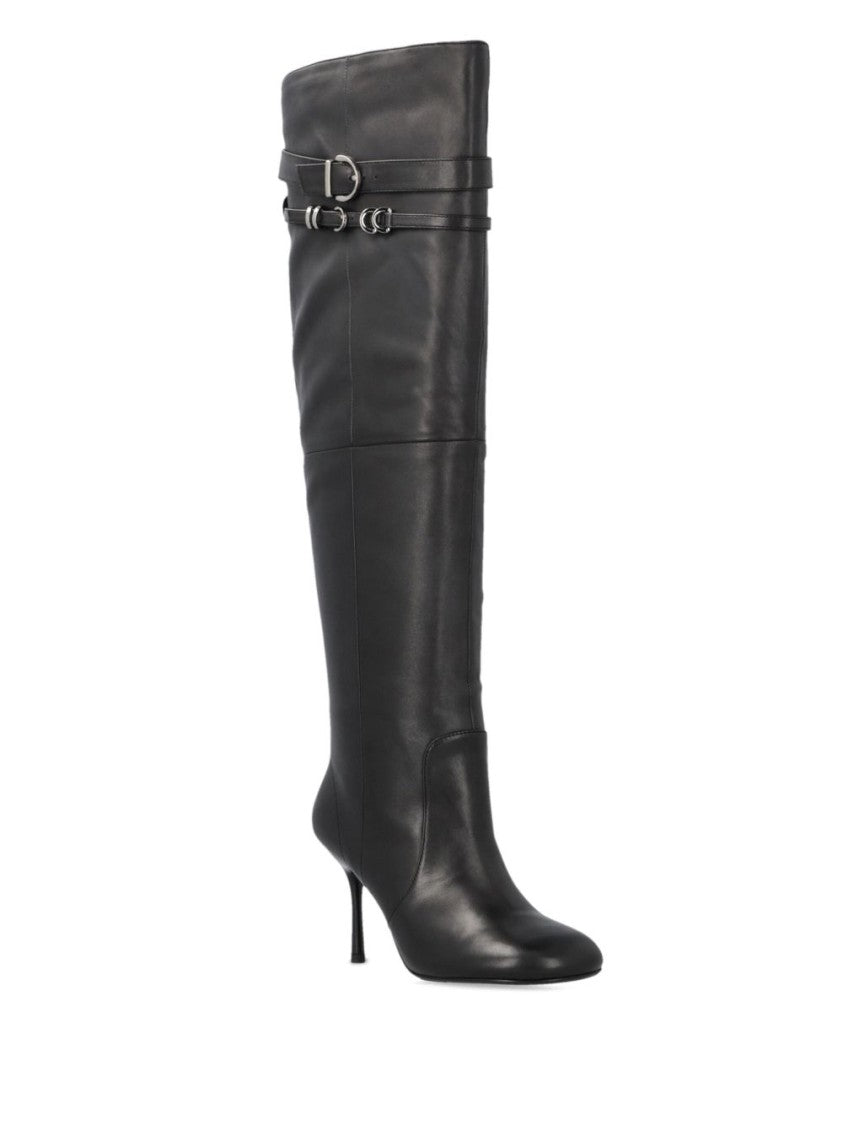 Pinko Pointed Toe Knee-High Boots With Decorative Straps