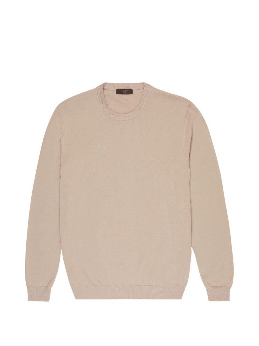 Zanone Ribbed Knit Beige Sweater With Crew Neck And Long Sleeves