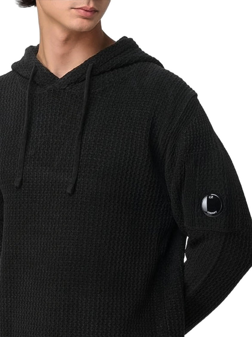 C.P. Company Textured Knit Hoodie With Drawstring Hood