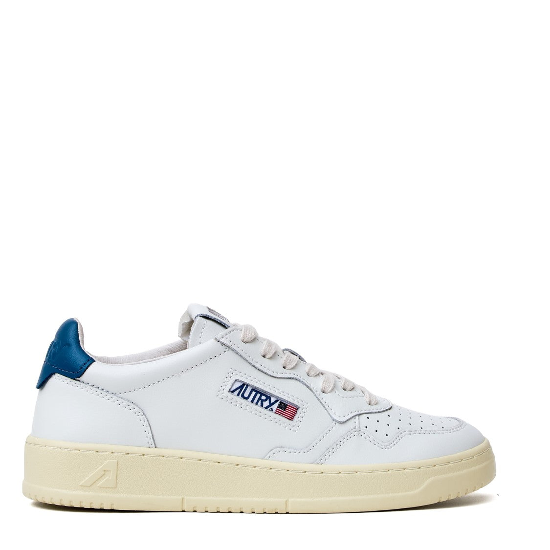 Autry White Mallard Blue Medalist Low Leather Sneakers