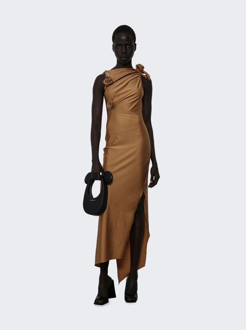 Coperni Asymmetric Flower Gown Brown