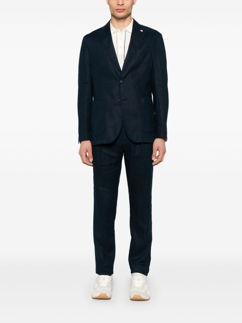 Manuel Ritz Tailored Navy Blue Two-Piece Linen Suit