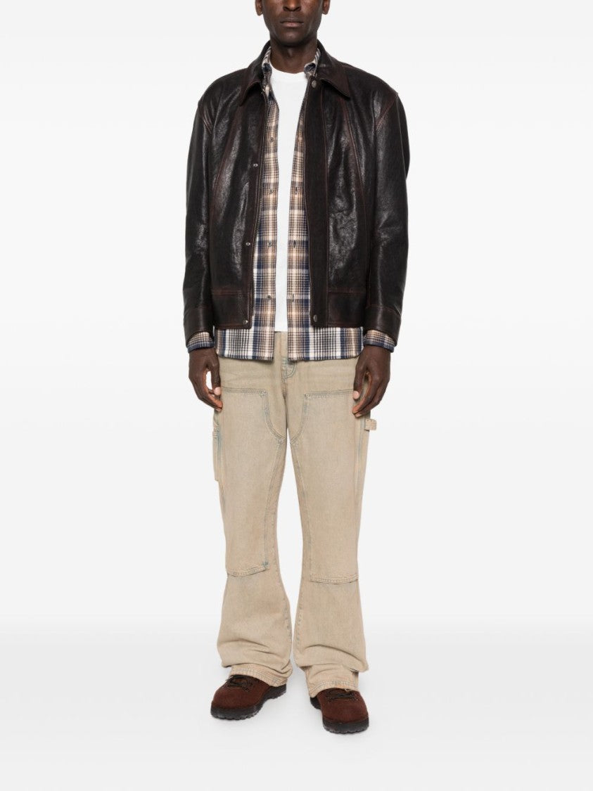 Golden Goose Structured Brown Sheep Leather Jacket With Classic Collar