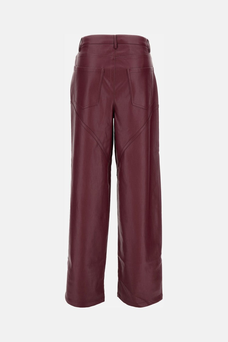 Rotate Birger Christensen Burgundy Leather Trousers With Pleats