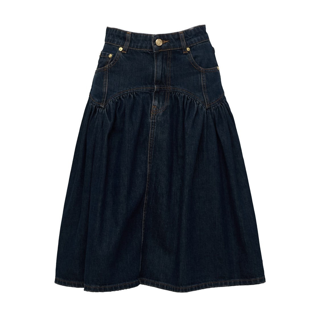 Ganni Slub Mix Gathered Denim Midi Skirt
