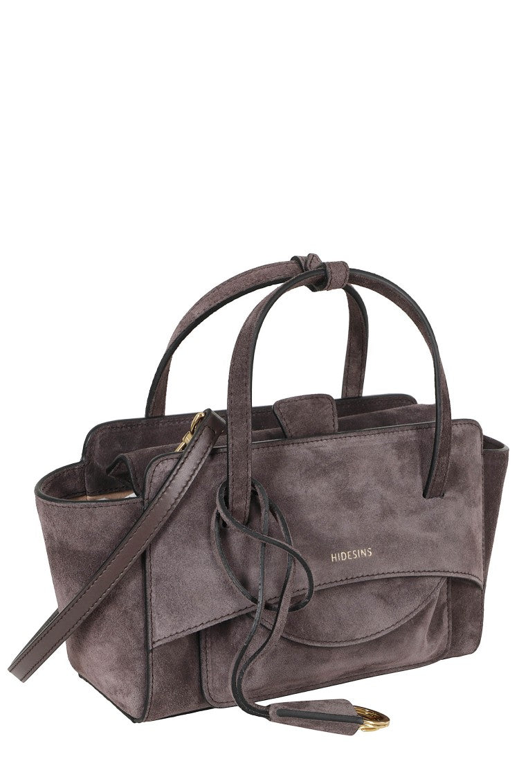 Hidesins Gray Small Suede-Finish Flap S Pocket Leather Shoulder Bag