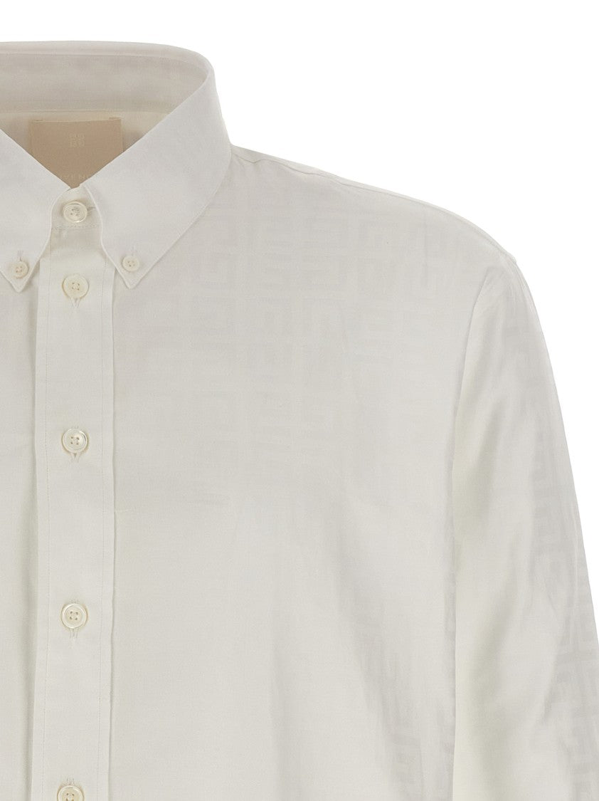 Givenchy Button-Down Cotton Shirt With All-Over Logo Intarsia