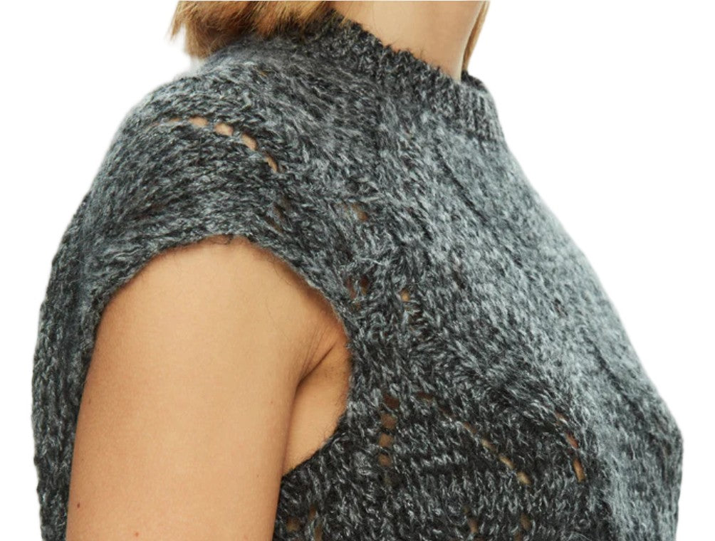 Mlo Mélange Openwork Sleeveless Knit Tank Top