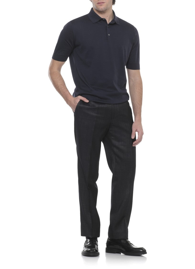 Lardini Blue Ribbed Trims Cotton Polo Shirt