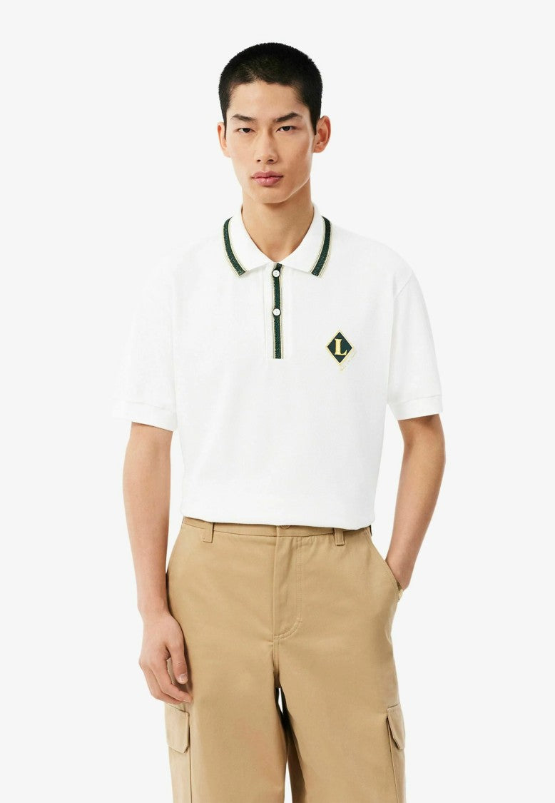 Lacoste White Classic Fit Emblem Structured Collar Polo Shirt