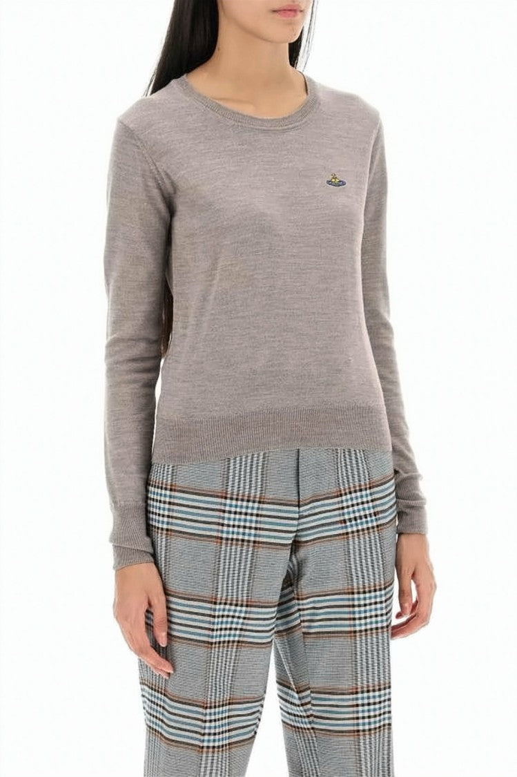 Vivienne Westwood Round Neck Sweater With Ribbed Cuffs And Emblem Detail