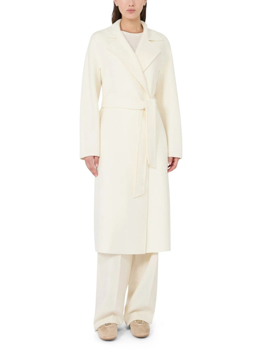Max Mara Short White Coat With Wide Lapel And Self-Tie Belt