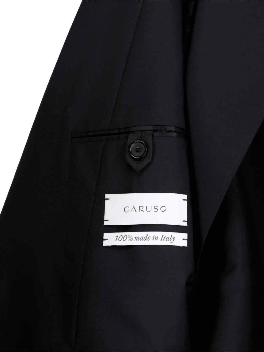 Caruso Black Double-Breasted Wool-Mohair Tailored Suit