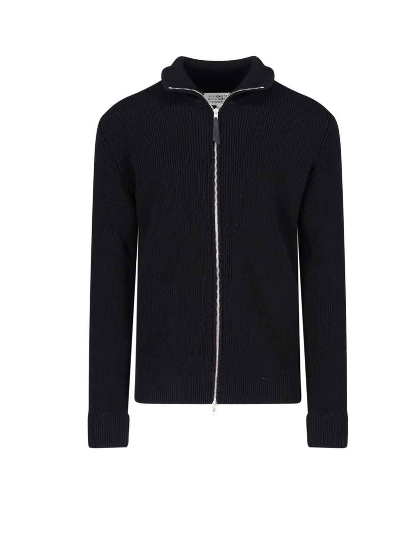 Maison Margiela Ribbed Knit Cardigan With High Collar