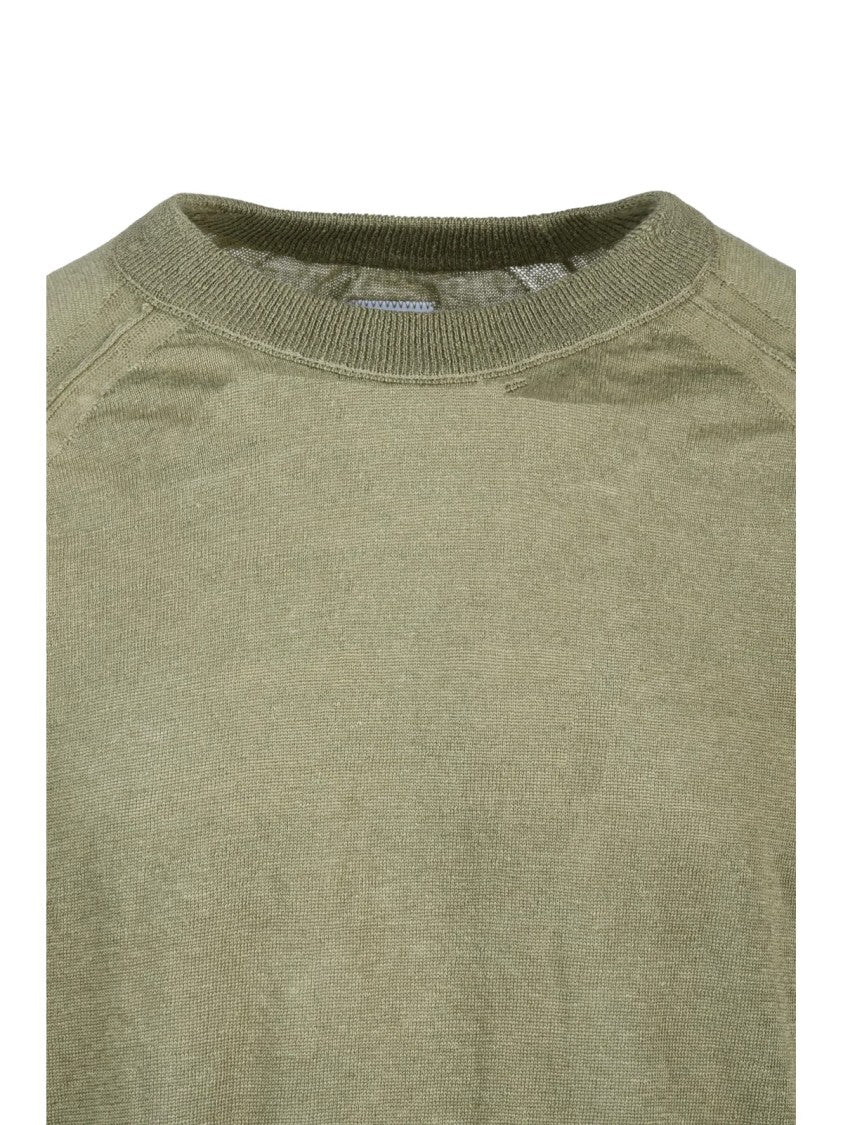 C.P. Company Sage Green Gauzed Crew Neck Linen Sweater