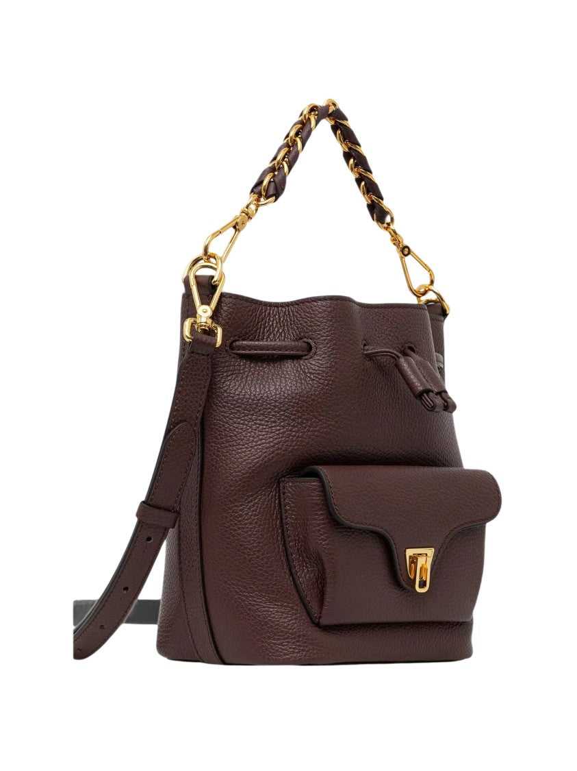 Coccinelle Pebbled Leather Bucket Bag With Gold Accents