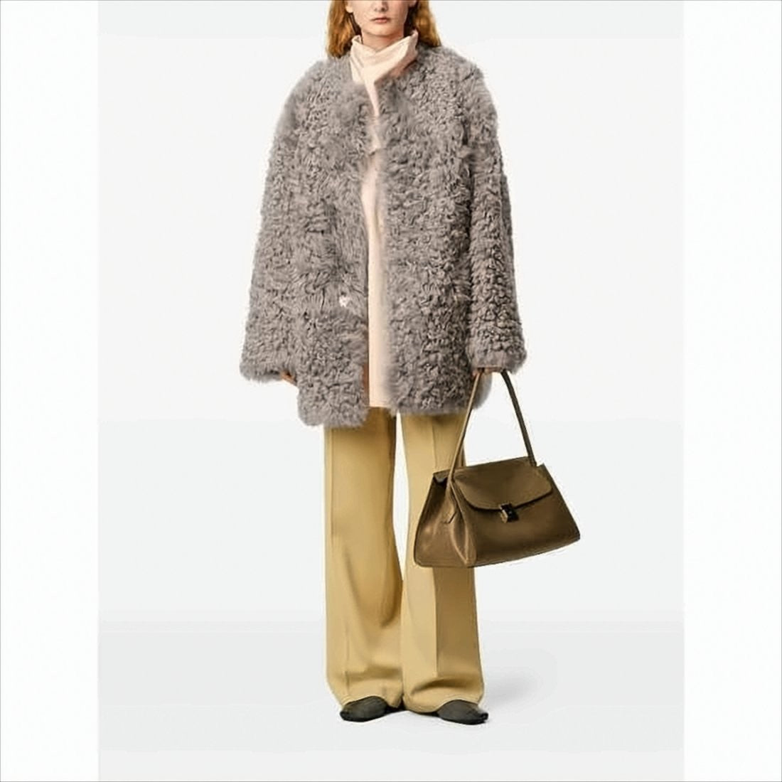 Ami Plush Lambskin Coat With Oversized Silhouette
