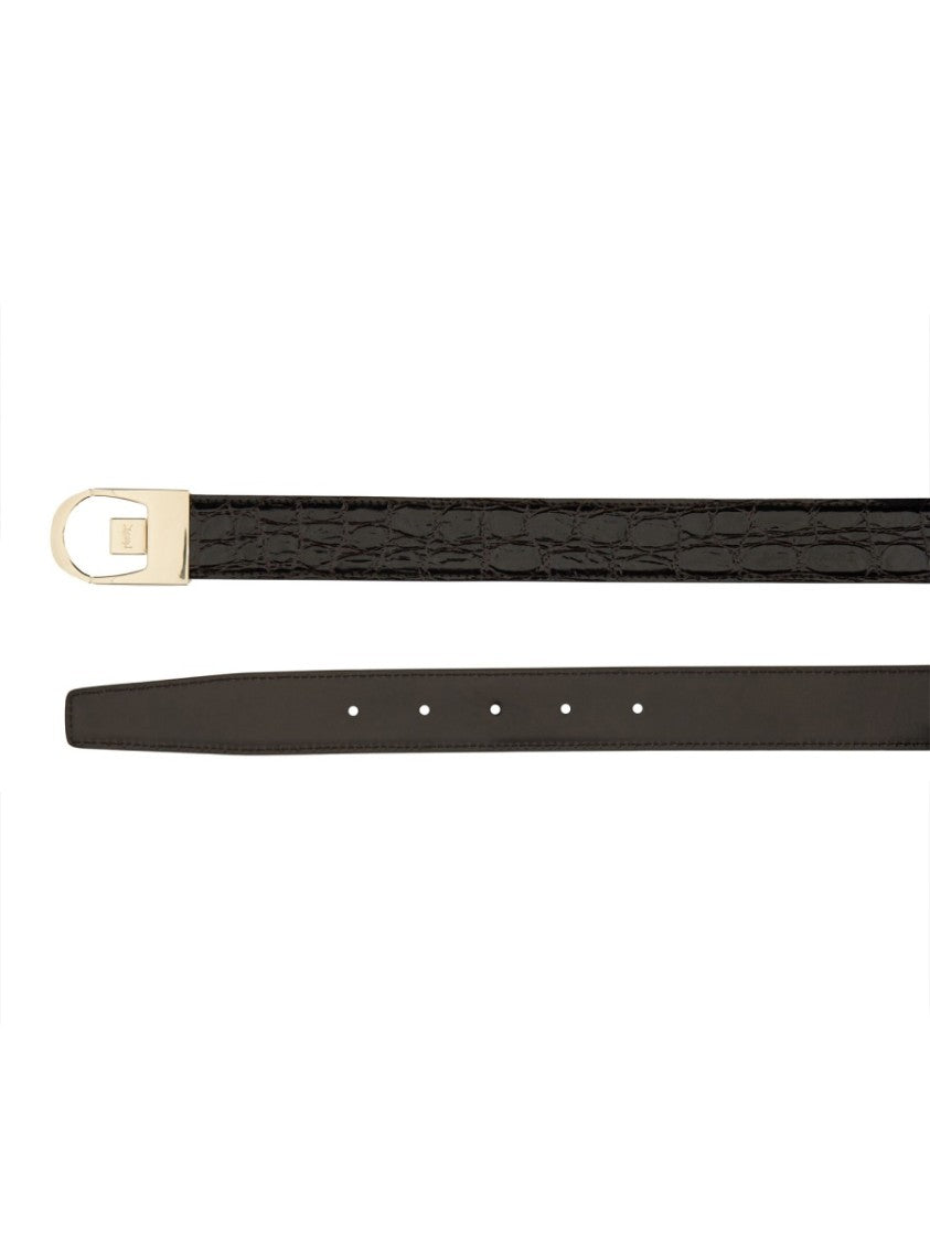 Saint Laurent Reversible Crocodile-Patterned Calf Leather Belt
