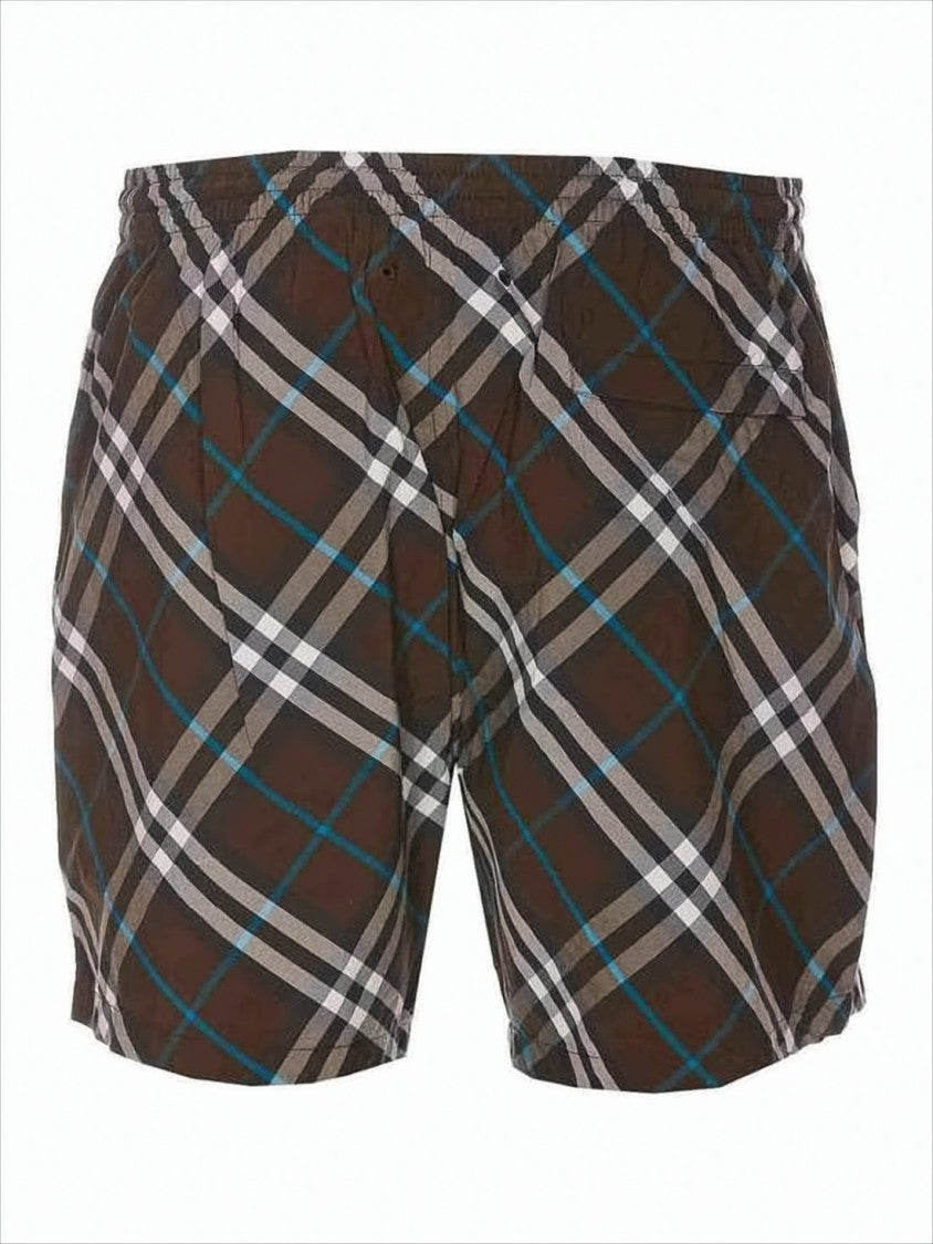 Burberry Plaid Patterned Nylon Shorts With Drawstring Waist