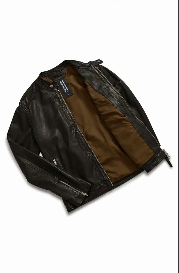 Bomboogie Biker Lambskin Nappa Stand Collar Leather Jacket