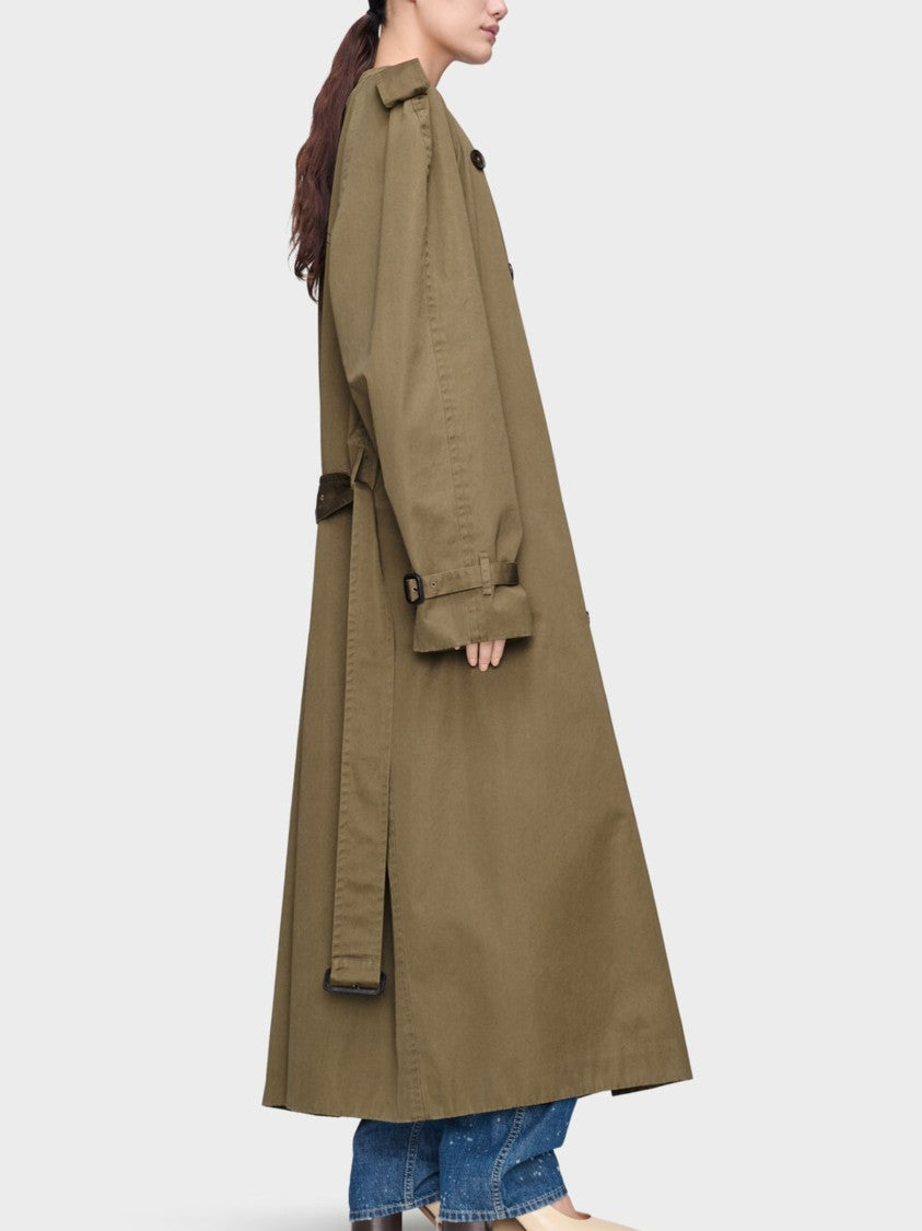 Maison Margiela Green Double-Breasted Belted Cotton Trench Coat