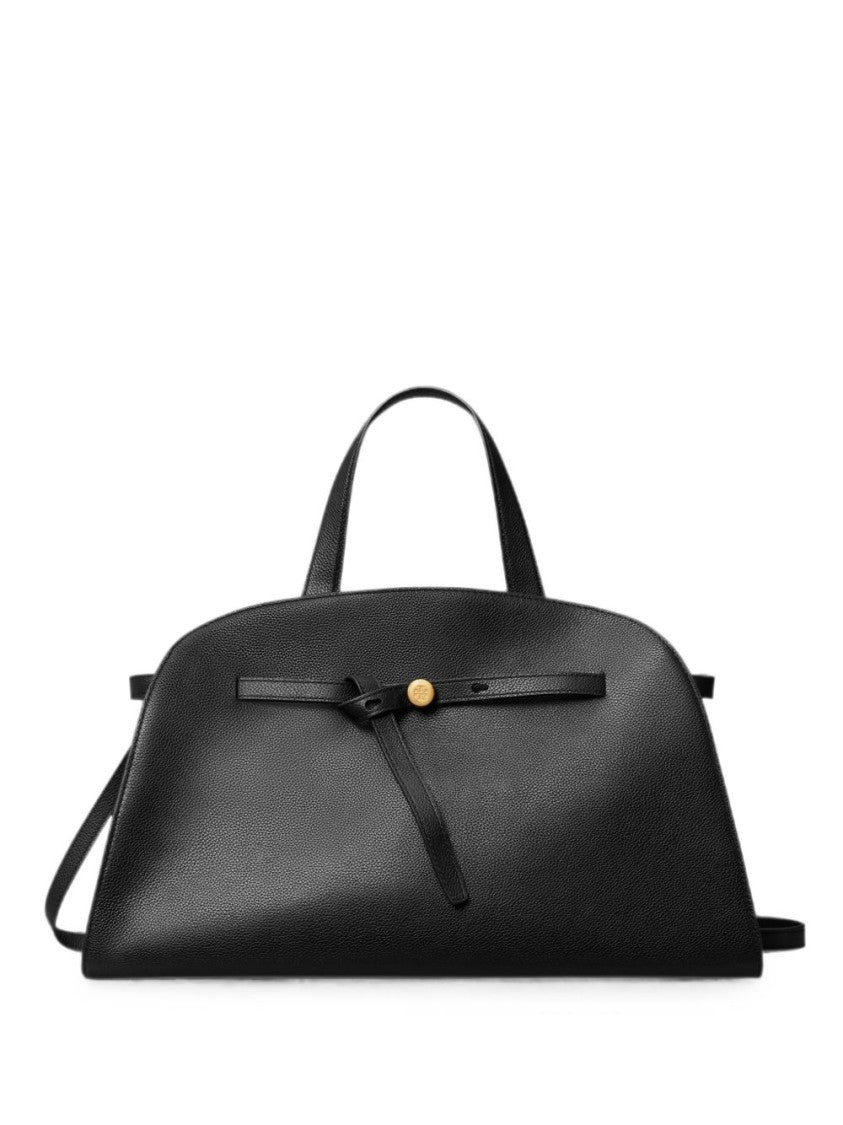 Tory Burch Trapezoidal Black Leather Handbag With Gold-Tone Detailing