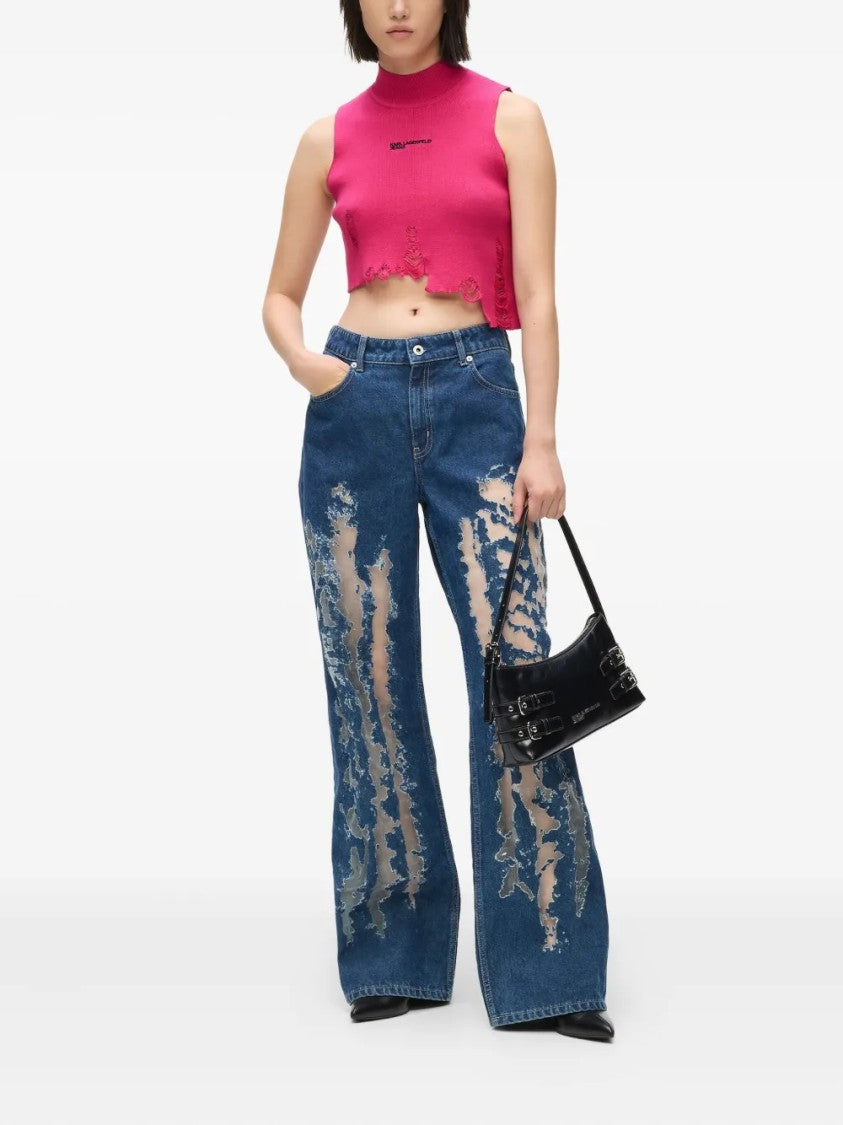 Karl Lagerfeld Sleeveless Crop Top With High Neckline