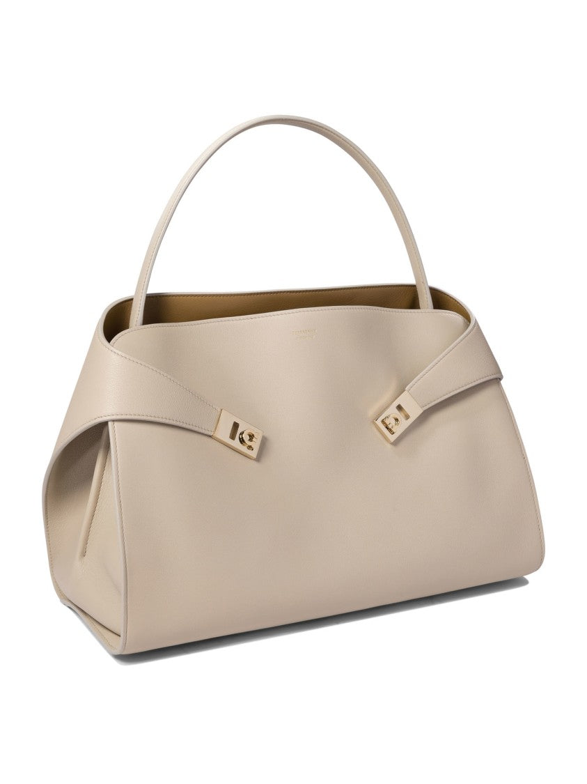 Ferragamo Structured Leather Shoulder Bag With Gold-Tone Accents
