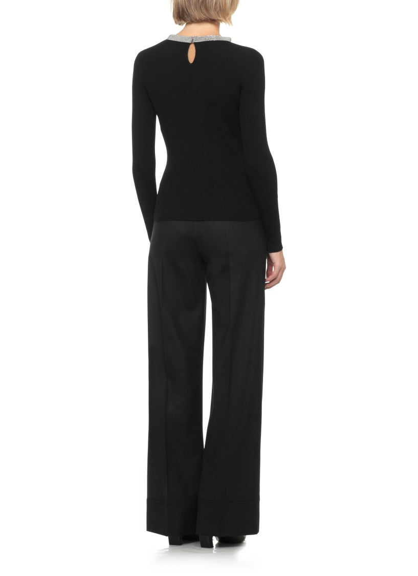 D. Exterior Black Ribbed Cut-Out Wool Turtleneck Sweater