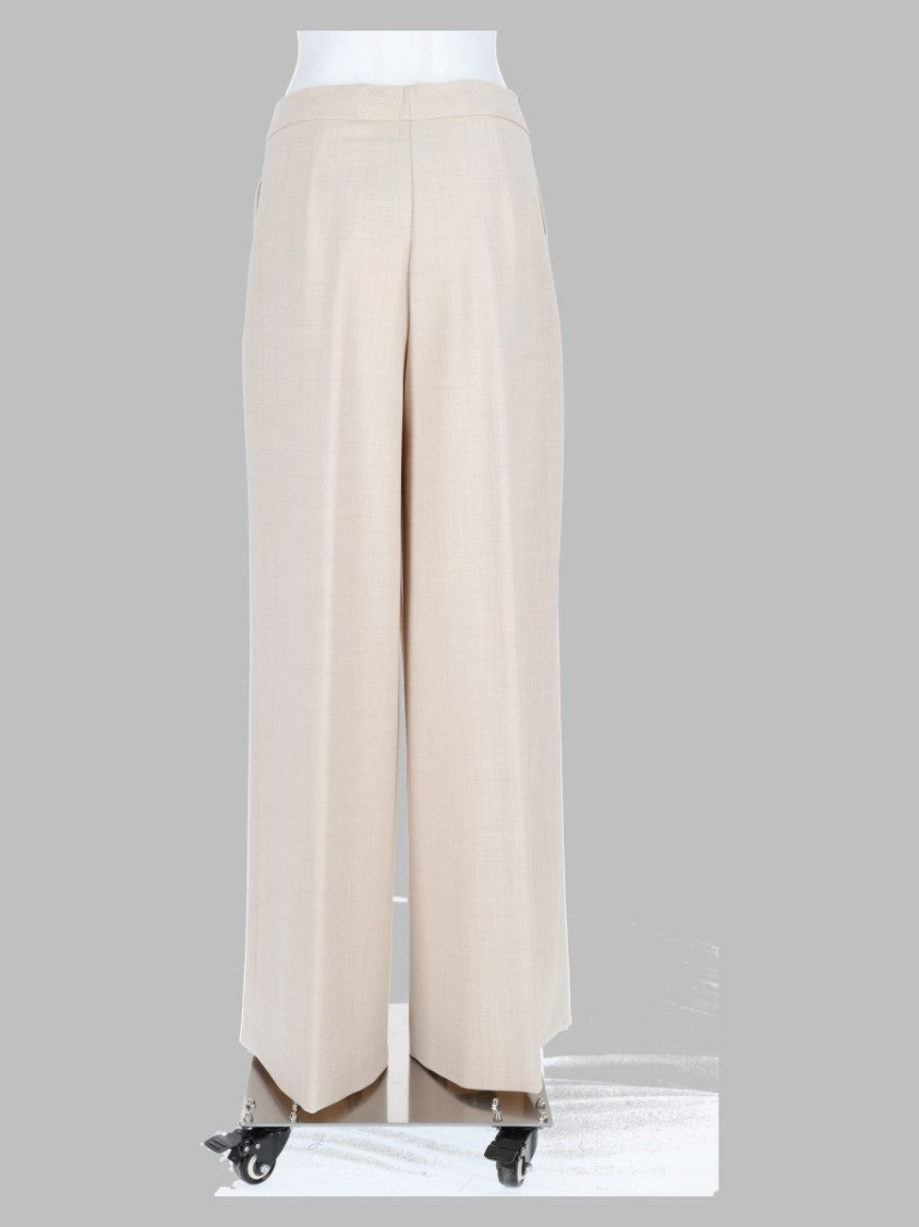 Nude Ivory High-Waisted Pleated Wool-Blend Wide-Leg Pants