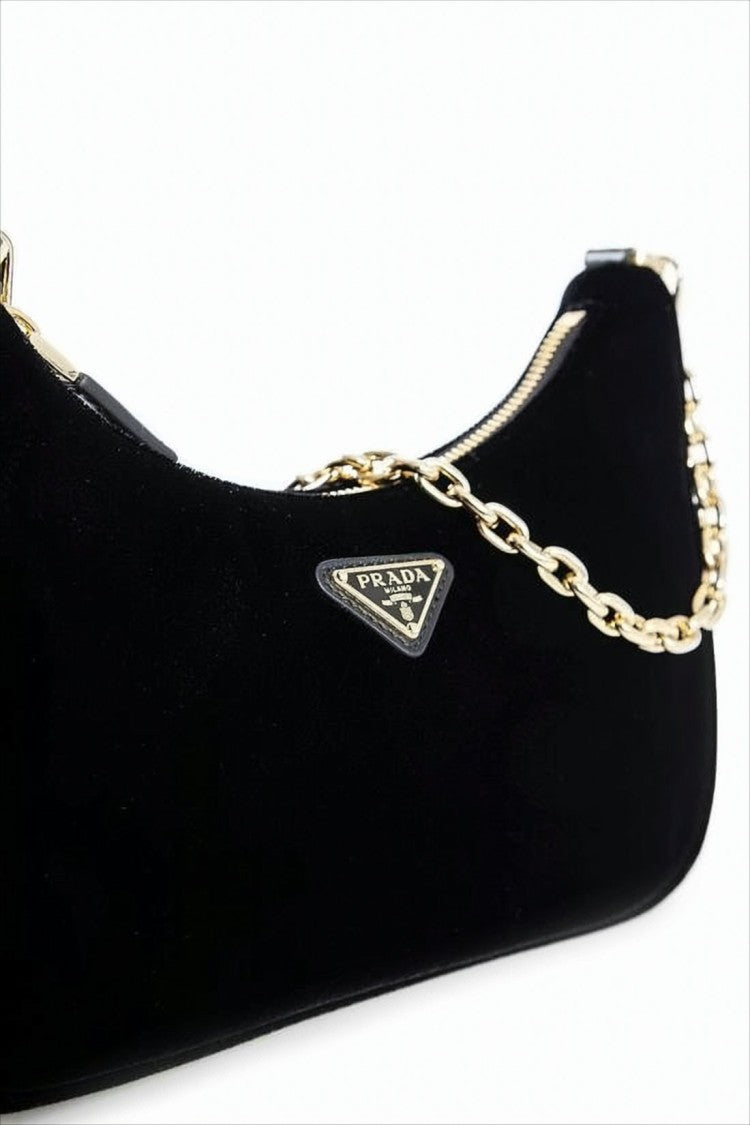 Prada Curved Black Shoulder Bag With Gold Accents