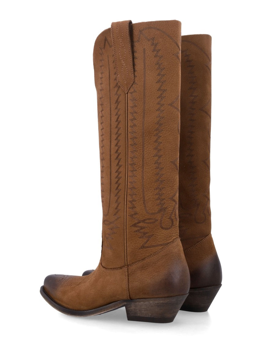 Golden Goose Wish Star High Decorative Stitch Western Leather Boots