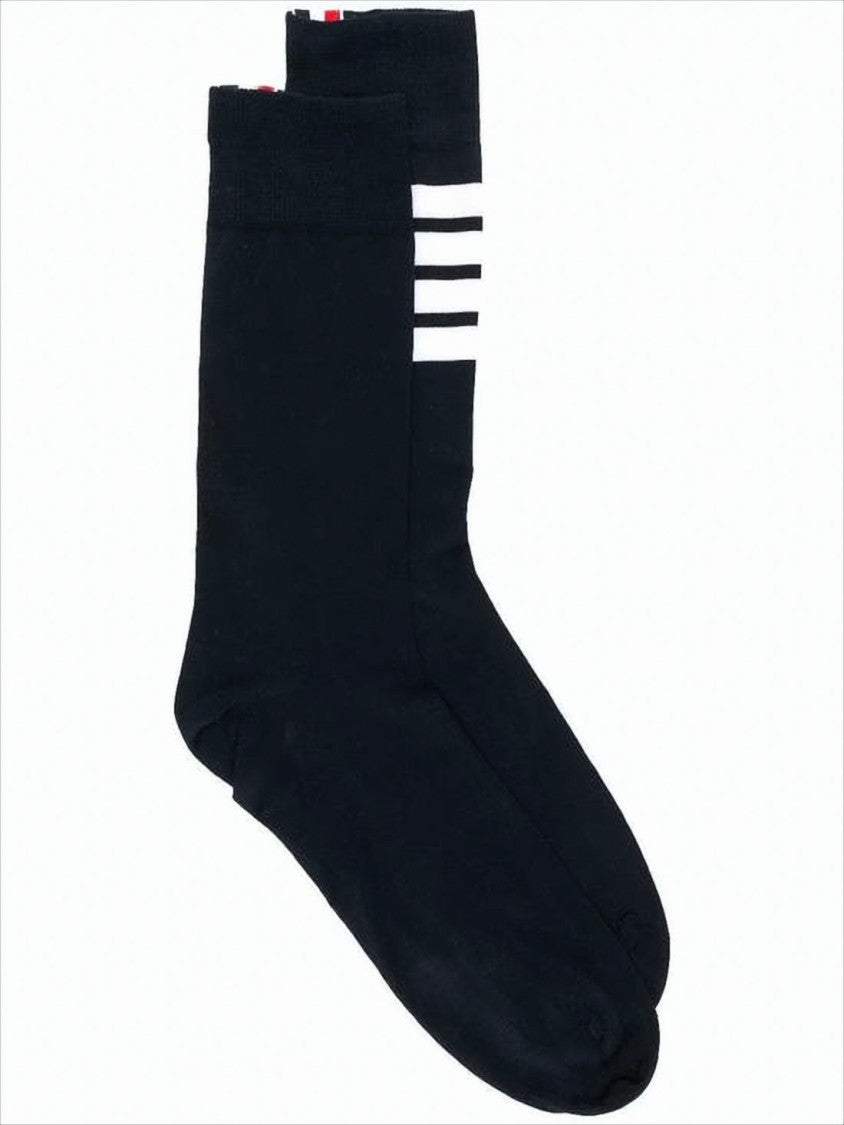 Thom Browne Classic Black Ribbed Socks With Stripe Detail