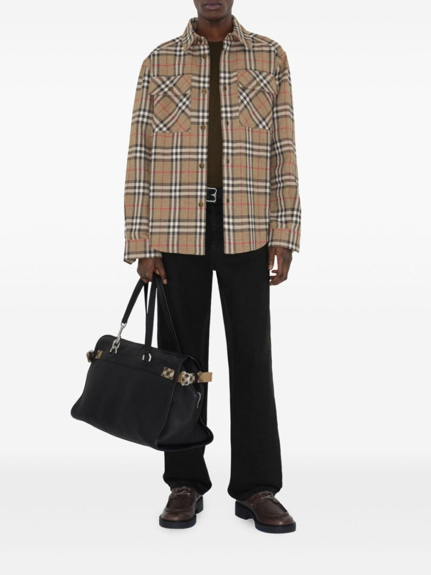 Burberry Beige Checked Shirt With Classic Collar