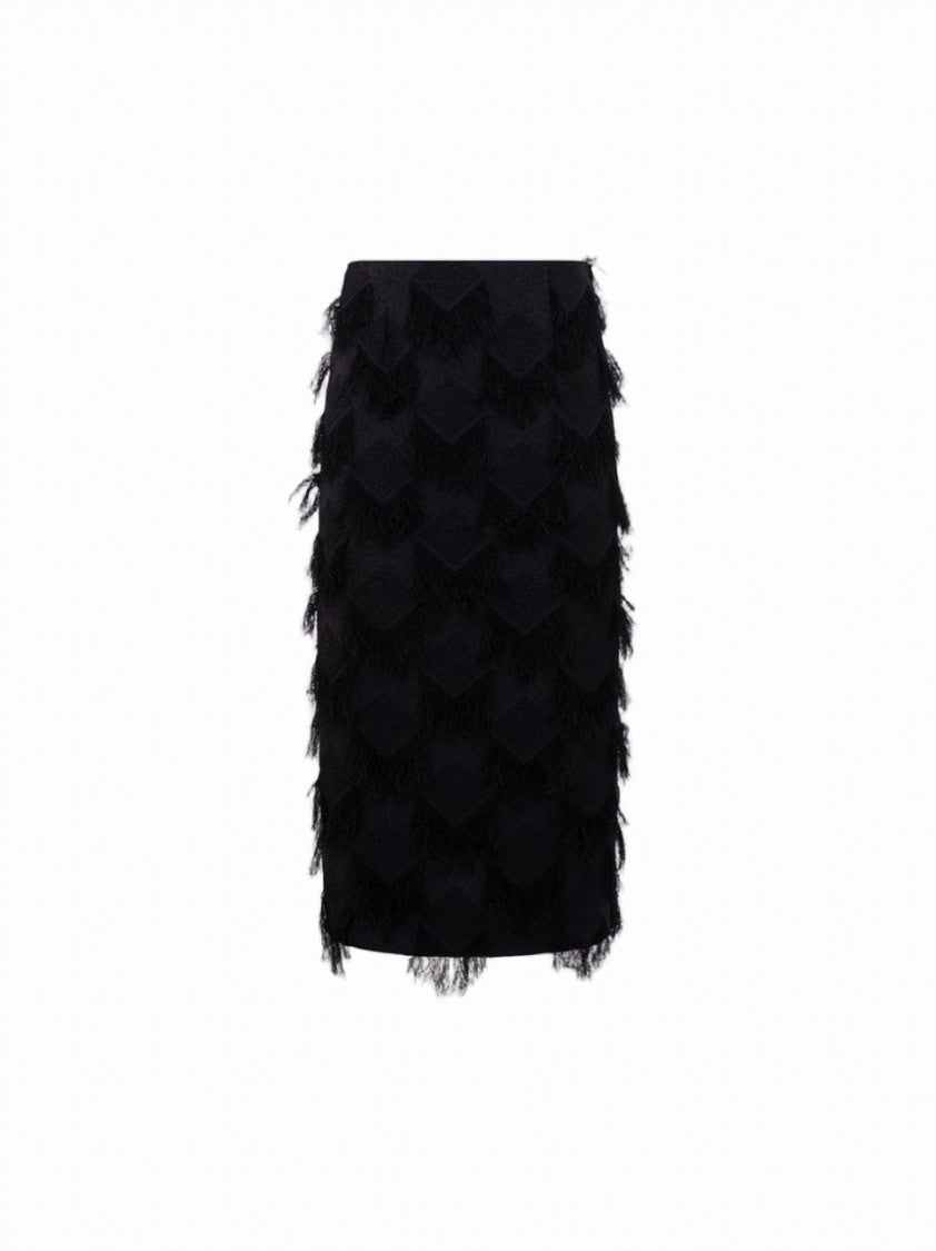 Alpha Studio Vrillé Diamond Pattern Fringed Midi Skirt