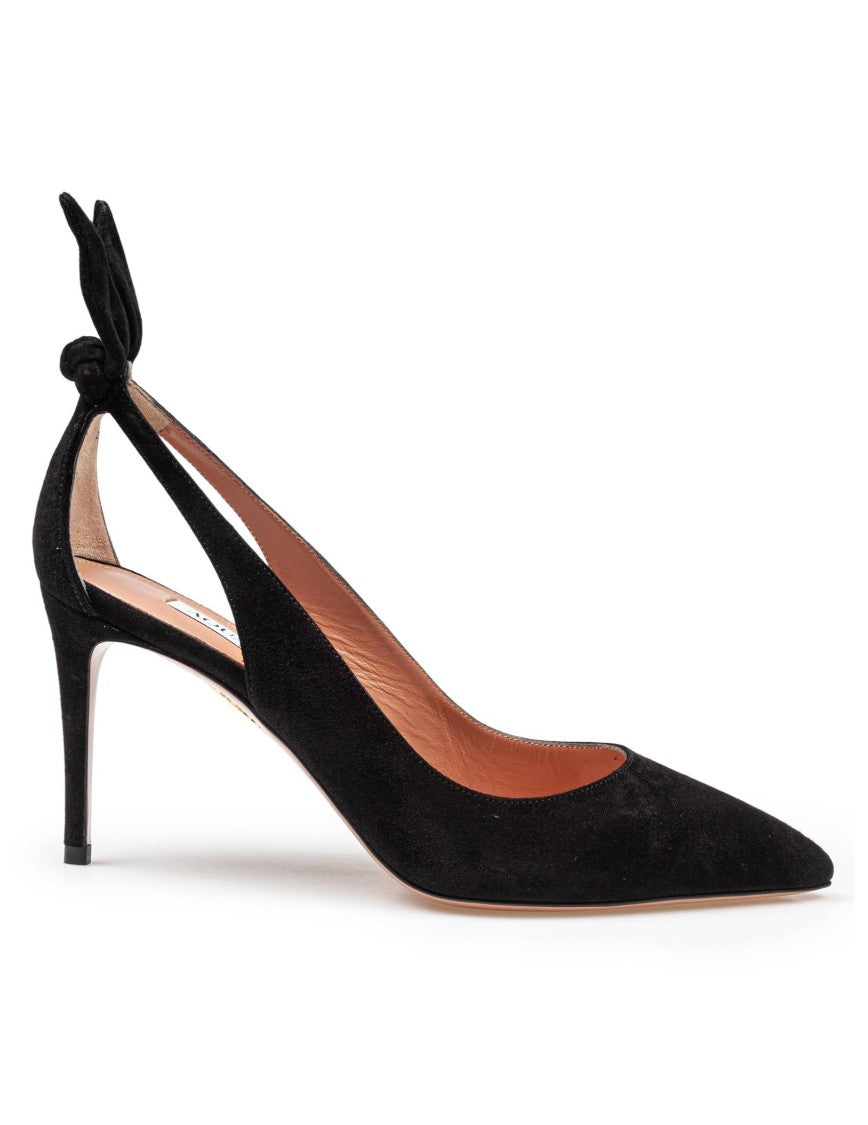 Aquazzura Black Suede Bow Tie 85 Pump