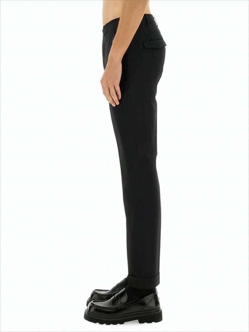 Pt Torino Tailored Black Straight Pants With Cuffed Hem