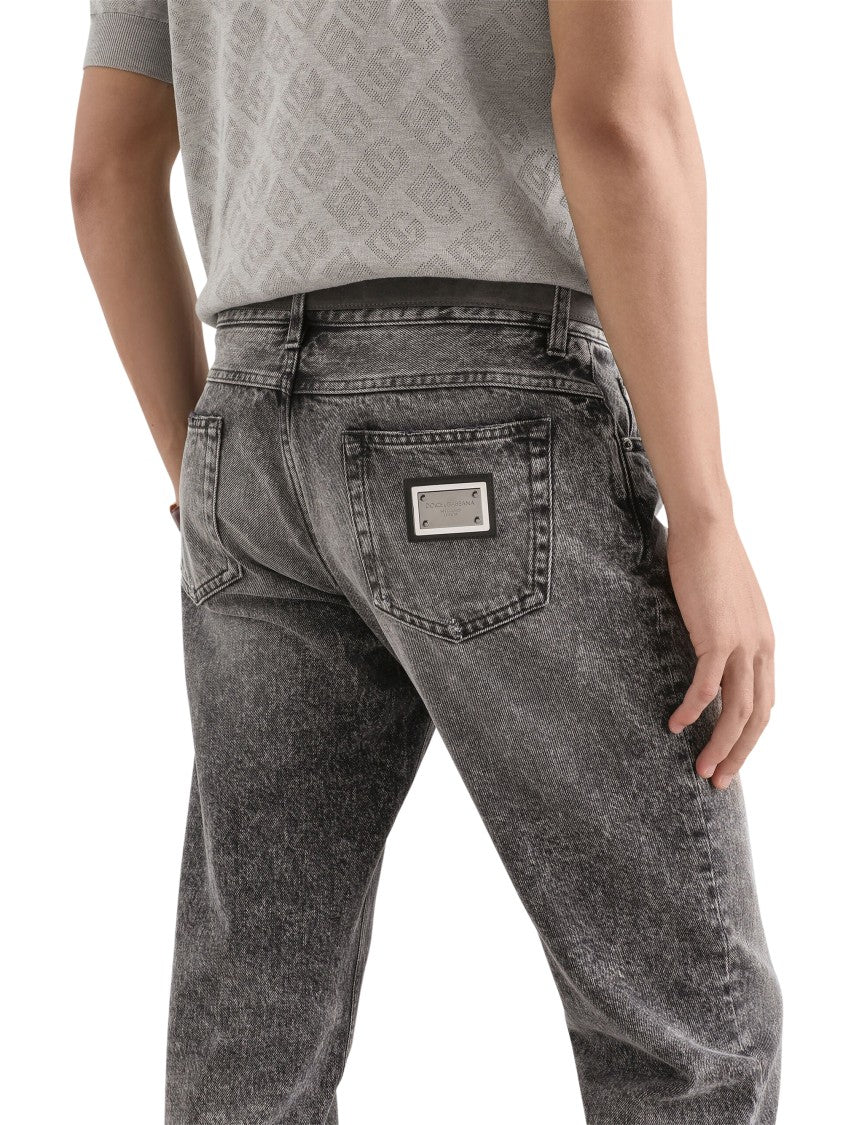 Dolce & Gabbana Washed Black Denim Trousers With Tapered Leg