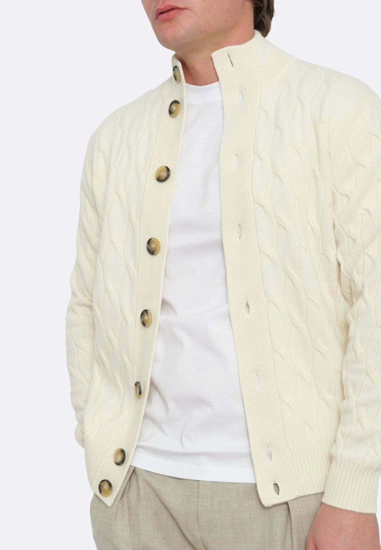 Paolo Fiorillo Capri Textured Cable Knit Cardigan With High Collar