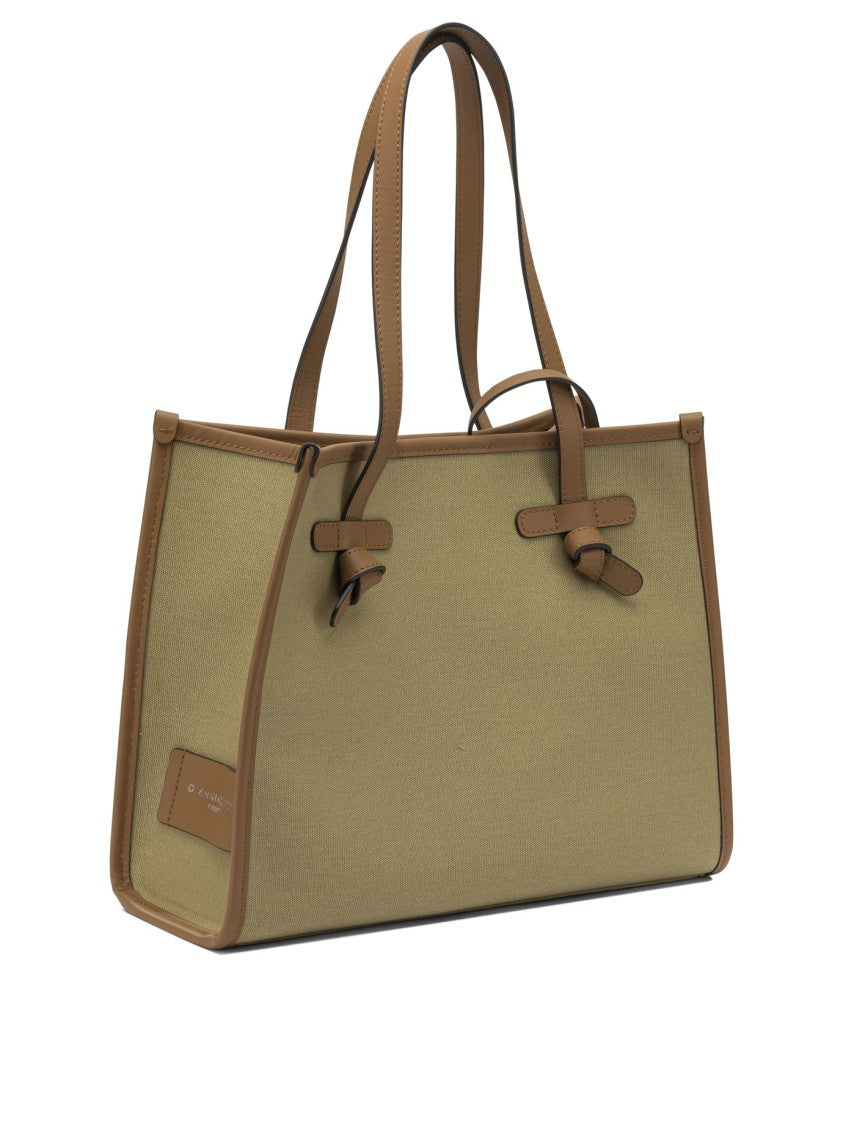 Gianni Chiarini Structured Canvas Shoulder Bag With Leather Accents